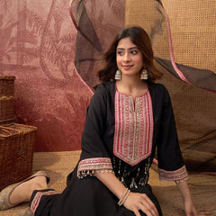 Floral Embroidered Straighte Kurta With Trouser & Dupatta  Kurta Set