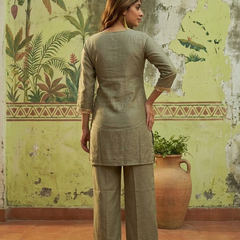 Floral Embroidered & Mirror Work Tunic With & Trouser