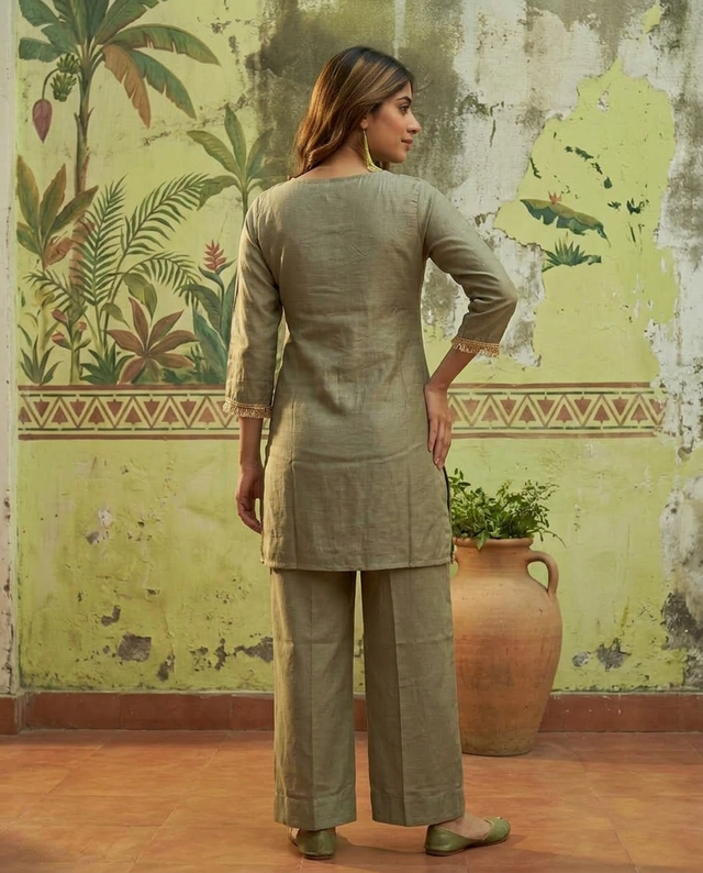Floral Embroidered & Mirror Work Tunic With & Trouser