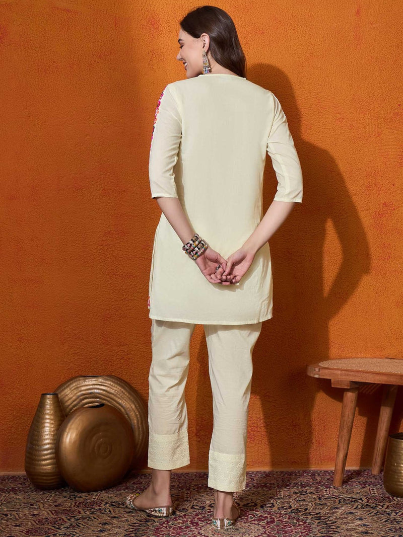 Abstract Embroidered Pure Cotton Top With Trouser Co-Ords