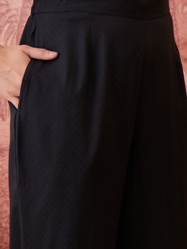 Black Floral Embroidered  A-Line Kurta With Trouser Kurta Set