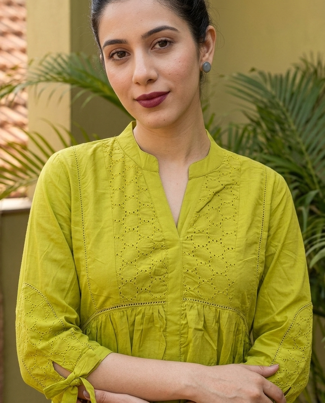Ethnic Motifs Yoke Design Pure Cotton Short Kurti