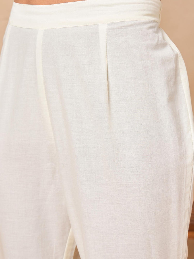 Floral Embroidered Pure Cotton Kurta With Trousers And Dupatta