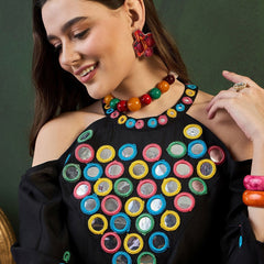Embroidered Halter Neck Kurta & Palazzo With Bag