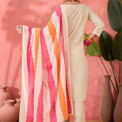 Off white Floral Embroidered Pure Cotton Kurta With Trouser And Dupatta
