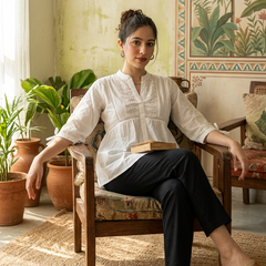 Ethnic Motifs Yoke Design Pure Cotton Short Kurti
