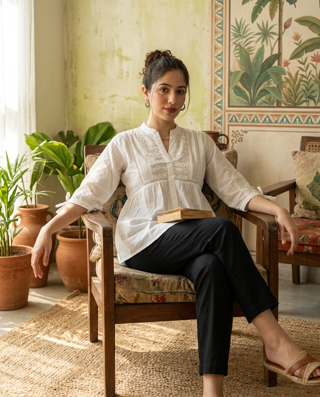 Ethnic Motifs Yoke Design Pure Cotton Short Kurti