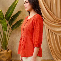 Ethnic Motifs Yoke Design Pure Cotton Short Kurti