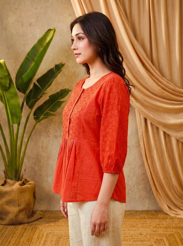 Ethnic Motifs Yoke Design Pure Cotton Short Kurti