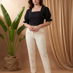Black Solid Puff Sleeve Top
