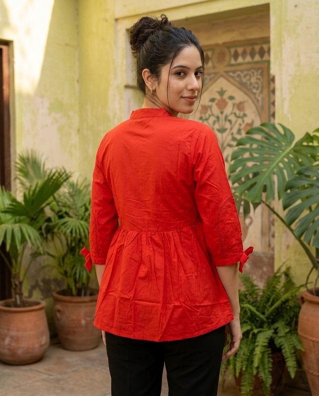 Ethnic Motifs Yoke Design Pure Cotton Short Kurti